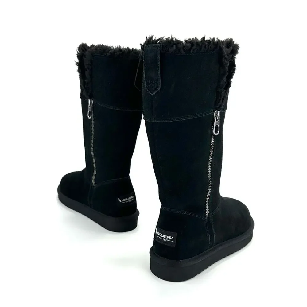 Koolaburra By Ugg Black Winter Boot Size 7 Suede Wool Lining Foldable Tall/Short